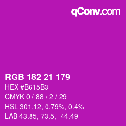 Color code: RGB 182 21 179 | qconv.com