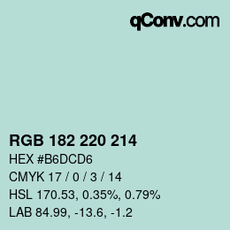 カラーコード: RGB 182 220 214 | qconv.com