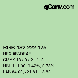 Color code: RGB 182 222 175 | qconv.com