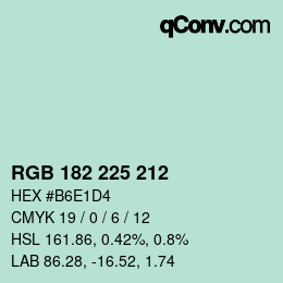 Color code: RGB 182 225 212 | qconv.com
