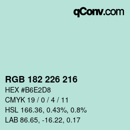 Color code: RGB 182 226 216 | qconv.com