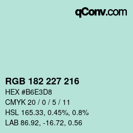 Color code: RGB 182 227 216 | qconv.com