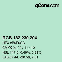 Color code: RGB 182 230 204 | qconv.com