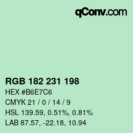 Color code: RGB 182 231 198 | qconv.com