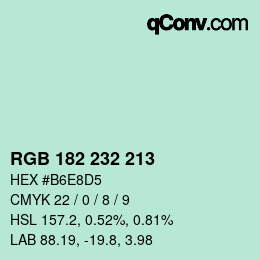 Color code: RGB 182 232 213 | qconv.com
