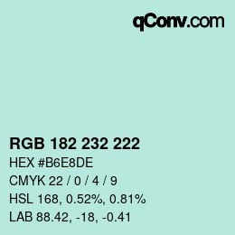 Color code: RGB 182 232 222 | qconv.com