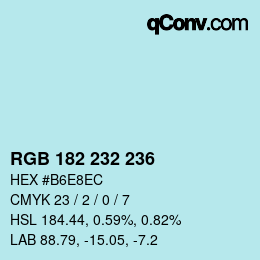 Color code: RGB 182 232 236 | qconv.com