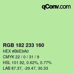 Color code: RGB 182 233 160 | qconv.com