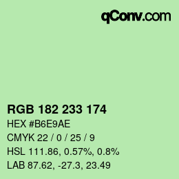 Color code: RGB 182 233 174 | qconv.com