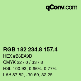 カラーコード: RGB 182 234.8 157.4 | qconv.com