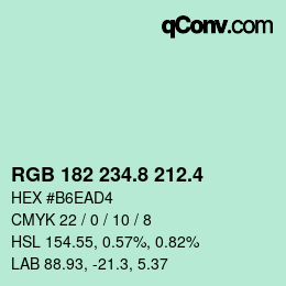 カラーコード: RGB 182 234.8 212.4 | qconv.com