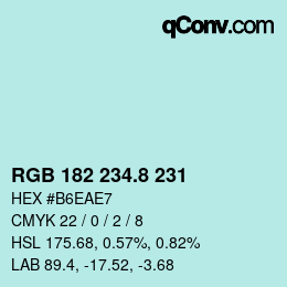 カラーコード: RGB 182 234.8 231 | qconv.com