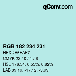 Color code: RGB 182 234 231 | qconv.com