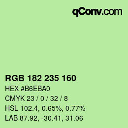 Color code: RGB 182 235 160 | qconv.com