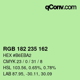 Color code: RGB 182 235 162 | qconv.com