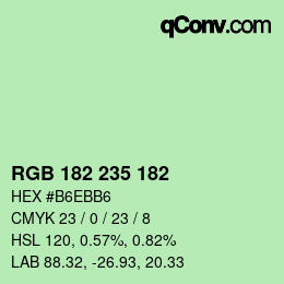 Color code: RGB 182 235 182 | qconv.com