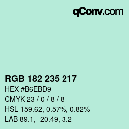 Color code: RGB 182 235 217 | qconv.com