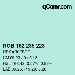 Color code: RGB 182 235 223 | qconv.com