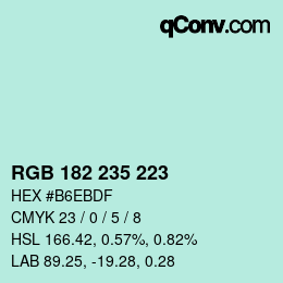 Color code: RGB 182 235 223 | qconv.com