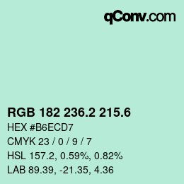 カラーコード: RGB 182 236.2 215.6 | qconv.com