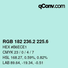 カラーコード: RGB 182 236.2 225.6 | qconv.com
