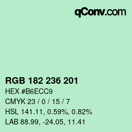 Color code: RGB 182 236 201 | qconv.com