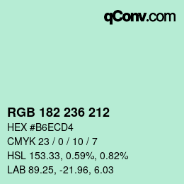 Color code: RGB 182 236 212 | qconv.com