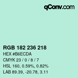 カラーコード: RGB 182 236 218 | qconv.com