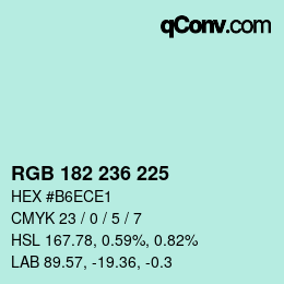 Color code: RGB 182 236 225 | qconv.com
