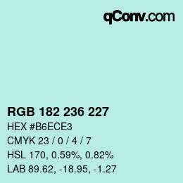 Color code: RGB 182 236 227 | qconv.com