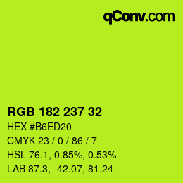 Color code: RGB 182 237 32 | qconv.com