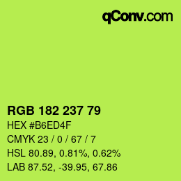 Color code: RGB 182 237 79 | qconv.com