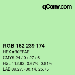 Color code: RGB 182 239 174 | qconv.com
