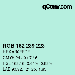 Color code: RGB 182 239 223 | qconv.com