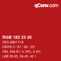 Color code: RGB 182 23 26 | qconv.com