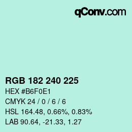 Color code: RGB 182 240 225 | qconv.com
