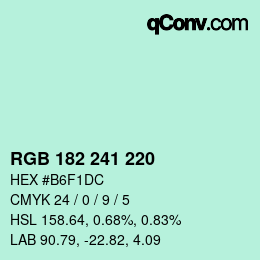 Color code: RGB 182 241 220 | qconv.com