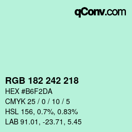 Color code: RGB 182 242 218 | qconv.com