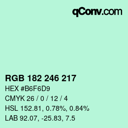 Color code: RGB 182 246 217 | qconv.com