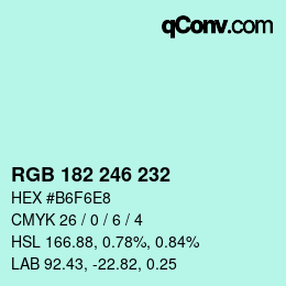 Color code: RGB 182 246 232 | qconv.com