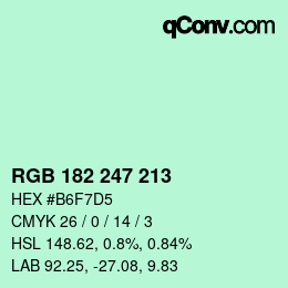 カラーコード: RGB 182 247 213 | qconv.com
