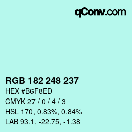 カラーコード: RGB 182 248 237 | qconv.com