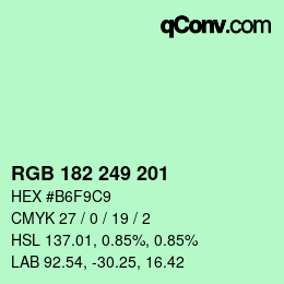 Color code: RGB 182 249 201 | qconv.com