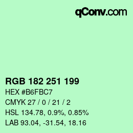 Color code: RGB 182 251 199 | qconv.com