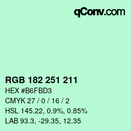 Color code: RGB 182 251 211 | qconv.com