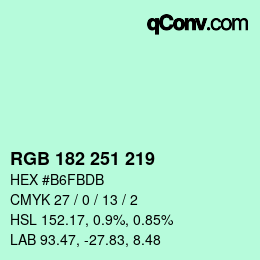 Color code: RGB 182 251 219 | qconv.com