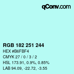Color code: RGB 182 251 244 | qconv.com