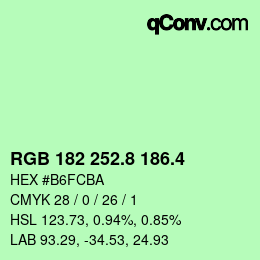 カラーコード: RGB 182 252.8 186.4 | qconv.com