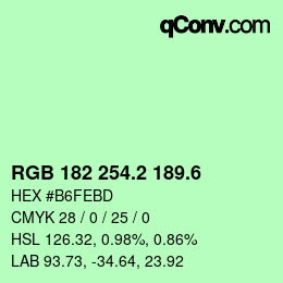 カラーコード: RGB 182 254.2 189.6 | qconv.com