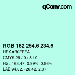 カラーコード: RGB 182 254.6 234.6 | qconv.com